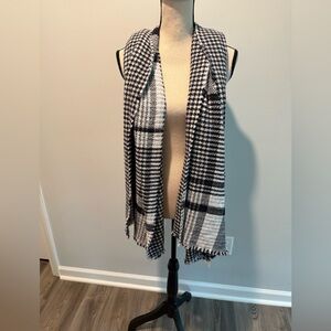J Crew Marled Reversible Check Print Oversized Scarf Black White NWT